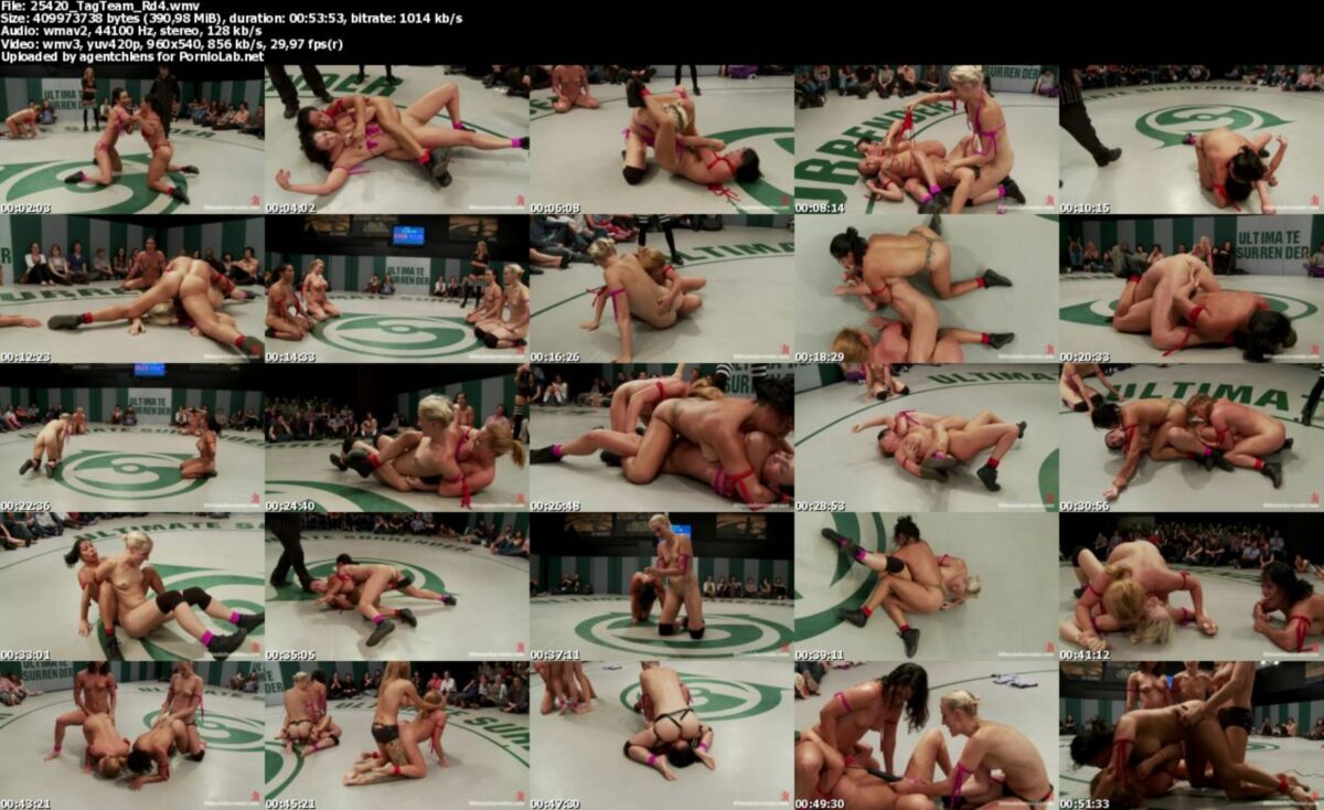 [391 MB] [ultimateSurrender.com / kink.com] Wenona, Dylan Ryan, Krissy Lynn und Izamar Gutierrez (Tag-Team-Match im Juli: RD 4 sexuell zerstört und mit Squirt bedeckt / 28.08.2012) [Domina, Strapon, Mädchen 